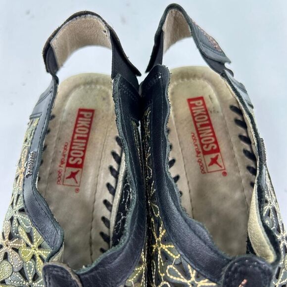 Pikolinos Romano Floral Cutout Sandals Shoes US 8.5 Black Green Hippie Boho - Picture 9 of 10